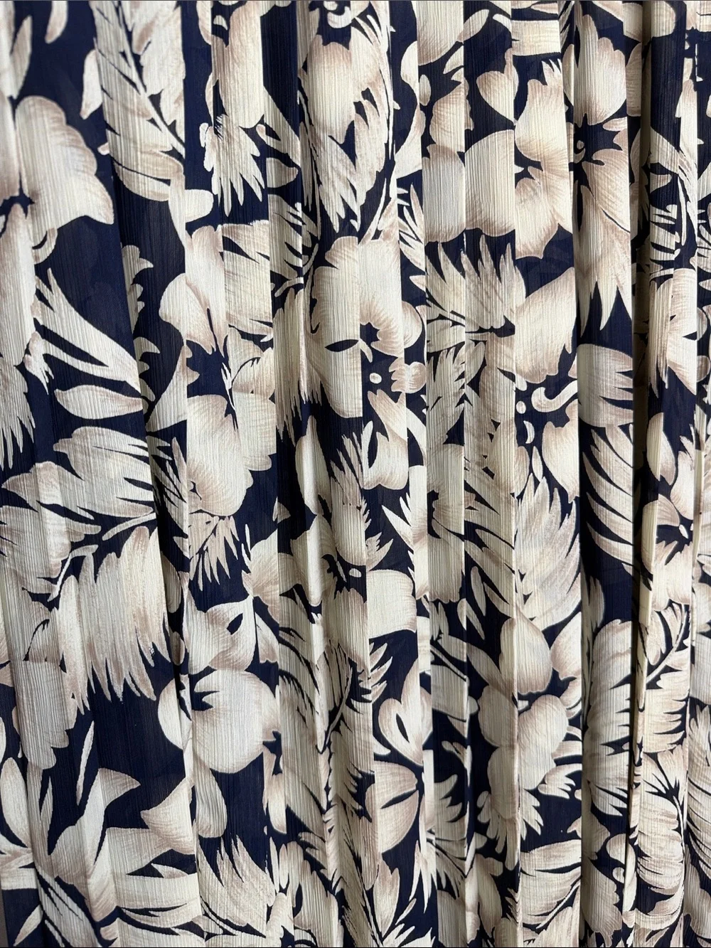 Vintage Black and Cream Floral Pleated Maxi Skirt